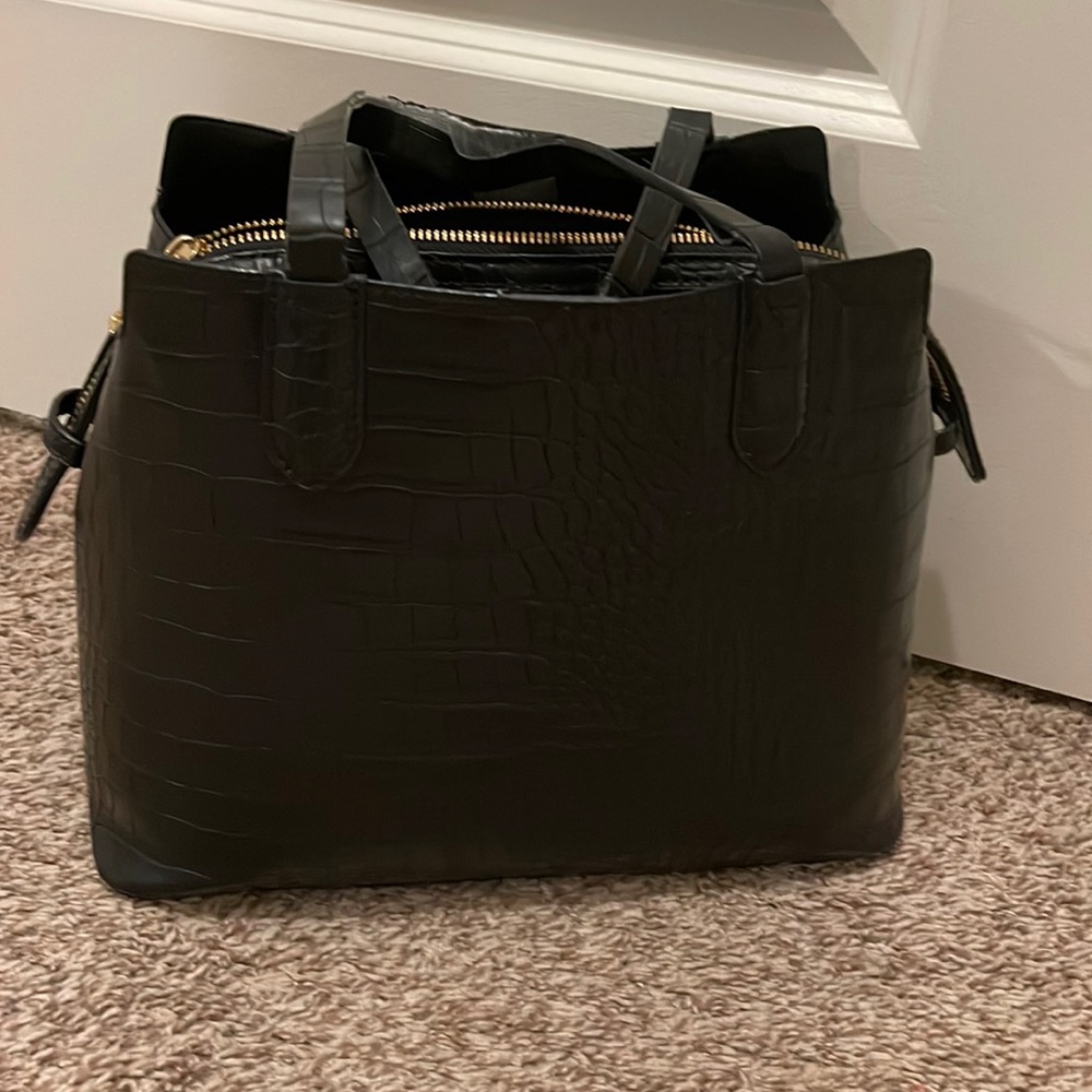 Alligator print triple compartment satchel handbag
